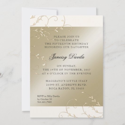 Custom Quince Dinner Kaart (Achterkant)