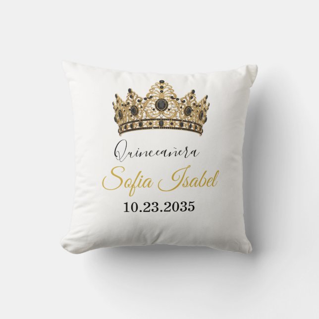Custom Quinceañera Gold Tiara Throw Pillow Kussen (Voorkant)
