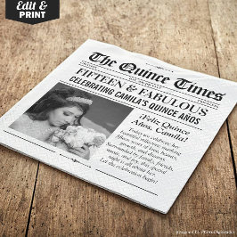 Custom Quinceañera Napkins, Miss Quince Newspaper Servet