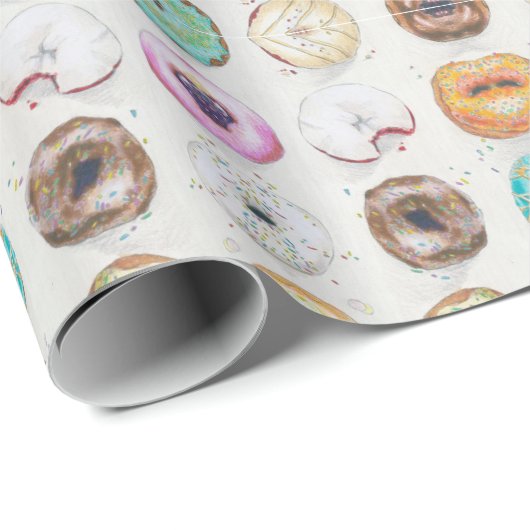 Custom Quirky Donut Illustratiepatroon Cadeaupapier (Rol Hoek)