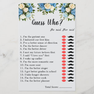 Custom "Raad eens wie?" Game Sheet voor koppels