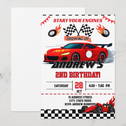 Custom Race Auto verjaardagsfeestje Kaart (Voorkant / Achterkant)