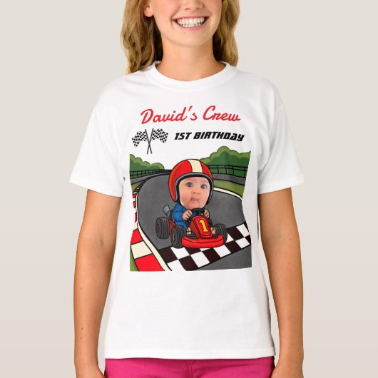 Custom Race Car Driver's Crew 1st Birthday  T-shirt (Voorkant)