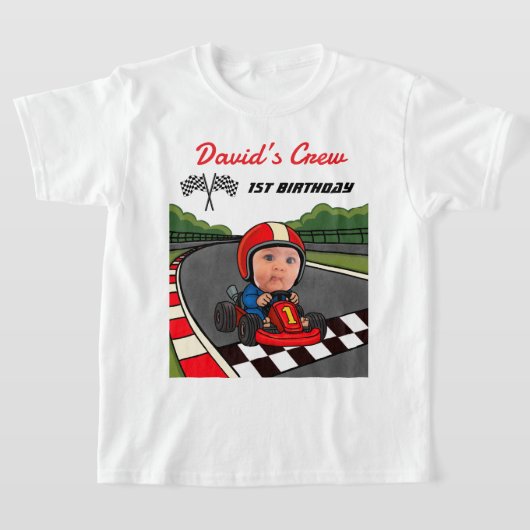 Custom Race Car Driver's Crew 1st Birthday  T-shirt (Laagn)