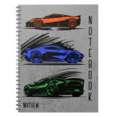 Custom Race Car Sinaasappel Blauw en Groen Notitieboek (Voorkant)