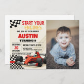 Custom Racing Party Uitnodigen voor Kinderen met f Kaart (Voorkant / Achterkant)