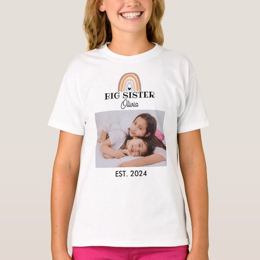 Custom Rainbow Big Sister met foto T-shirt (Voorkant)