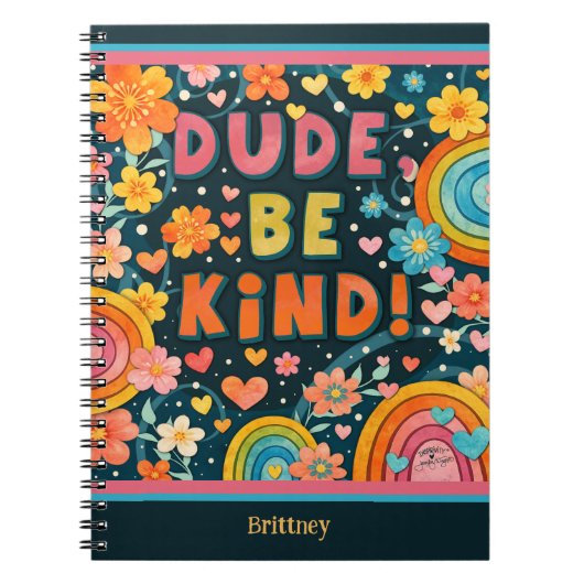 Custom Rainbow Colorful Dude Be Kind Happy Notitieboek (Voorkant)