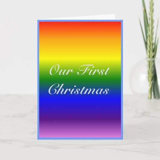 Custom Rainbow flag LGBT Family First Christmas Feestdagen Kaart (Voorkant)