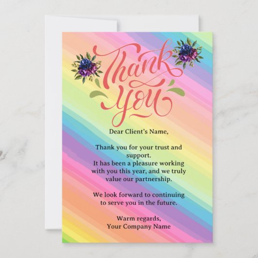 Custom Rainbow Floral Small Business Client Bedankkaart (Voorkant)