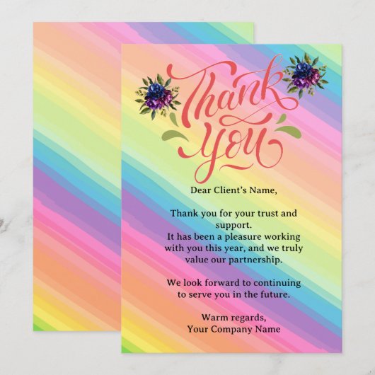 Custom Rainbow Floral Small Business Client Bedankkaart (Voorkant / Achterkant)