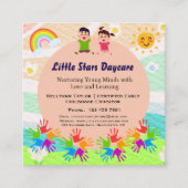Custom Rainbow Handprint Sun Daycare Card Template Vierkante Visitekaartje (Voorkant)