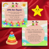 Custom Rainbow Handprint Sun Daycare Card Template Vierkante Visitekaartje