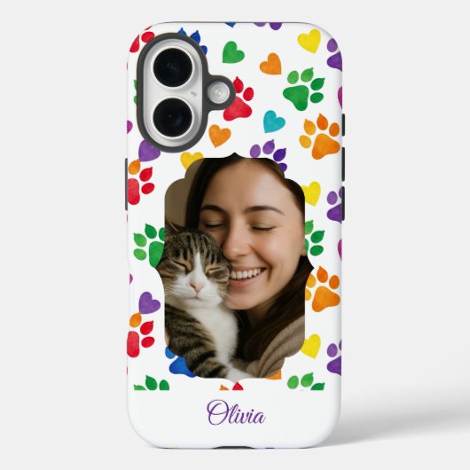 Custom Rainbow Paw Print Photo Phone Case  (Achterkant)