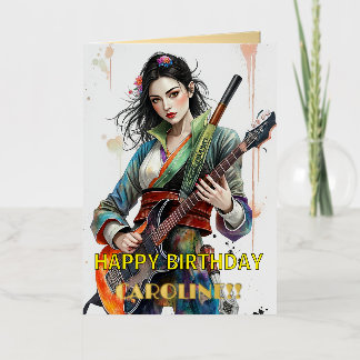 Custom Rainbow Warrior Girl Gitarist Art Geïnspire Folie Wenskaart