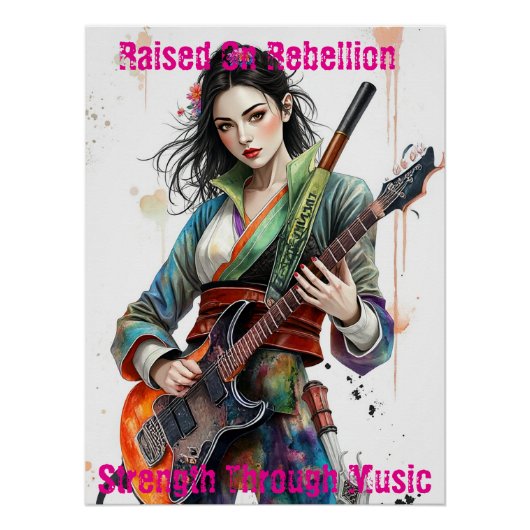 Custom Rainbow Warrior Girl Gitarist Art Geïnspire Perfect Poster (Voorkant)