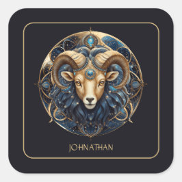 Custom Ram Zodiac Symbol Cosmic Black Gold Aries Vierkante Sticker