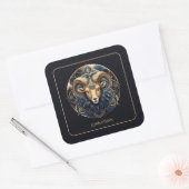 Custom Ram Zodiac Symbol Cosmic Black Gold Aries Vierkante Sticker (Envelop)