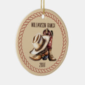 Custom Ranch Cowboy laarzen en Pet met touw Keramisch Ornament (Rechts)