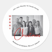 Custom Real Estate Christmas Greeting Chic Photo Ronde Sticker (Voorkant)