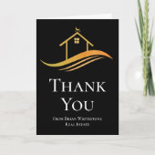 Custom Real Estate Company Chic Black Gold Bedankkaart (Voorkant)