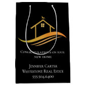 Custom Real Estate Company Chic Black Gold Medium Cadeauzakje (Voorkant)