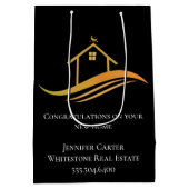 Custom Real Estate Company Chic Black Gold Medium Cadeauzakje (Achterkant)