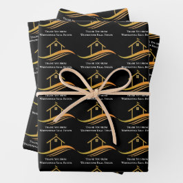 Custom Real Estate Company Chic Black Gold Realtor Inpakpapier Vel