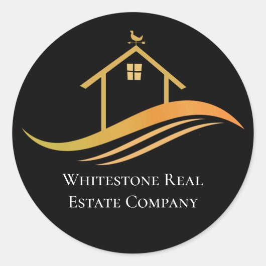 Custom Real Estate Company Chic Black Gold Realtor Ronde Sticker (Voorkant)