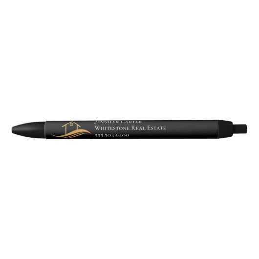 Custom Real Estate Company Chic Black Gold Zwarte Inkt Pen (Voorkant)