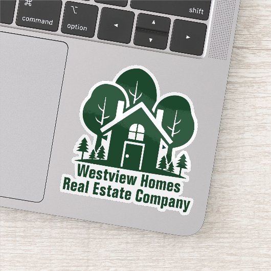 Custom Real Estate Company Green House Laptop Sticker (Detail)
