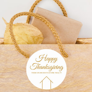 Custom Real Estate Company Happy Thanksgiving Gold Ronde Sticker