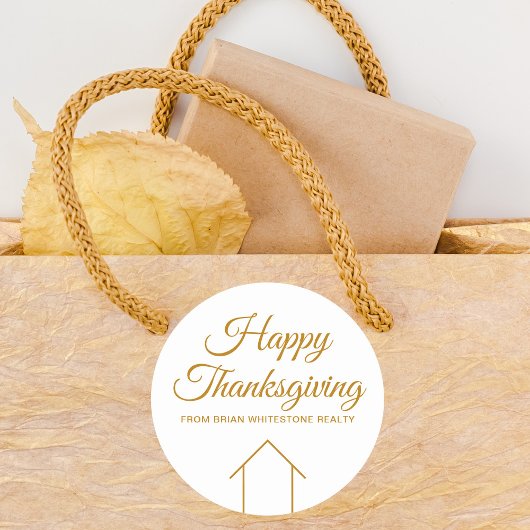 Custom Real Estate Company Happy Thanksgiving Gold Ronde Sticker