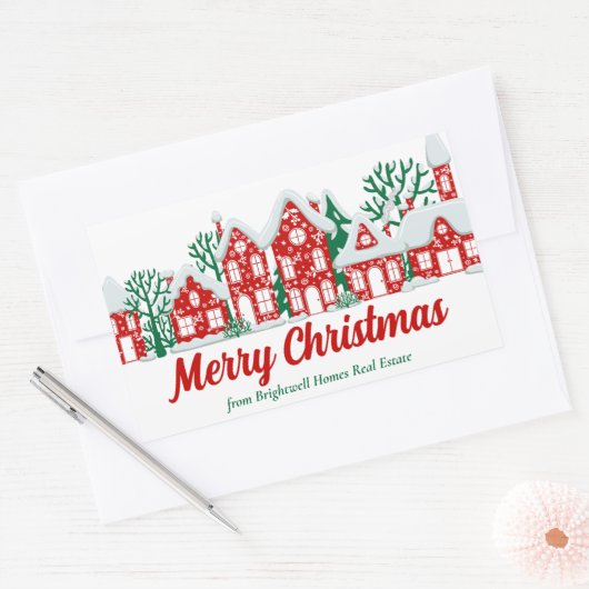 Custom Real Estate Company Merry Christmas Gift Rechthoekige Sticker (Envelop)