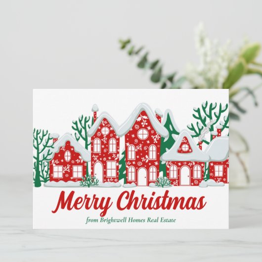 Custom Real Estate Company Merry Christmas Houses Feestdagenkaart (Staand voorkant)