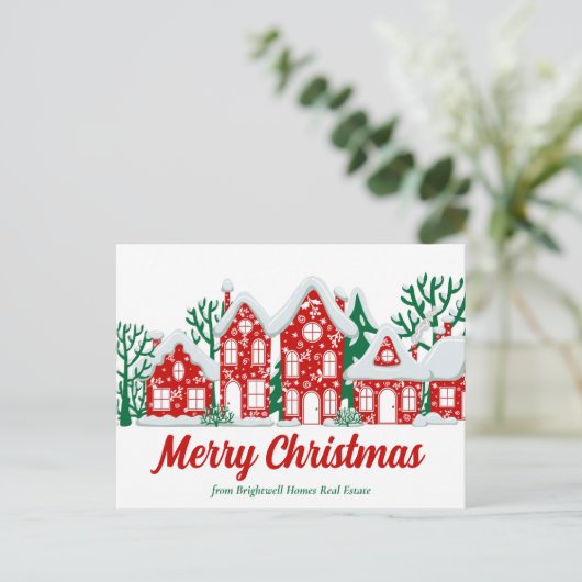 Custom Real Estate Company Merry Christmas Houses Feestdagenkaart (Staand voorkant)