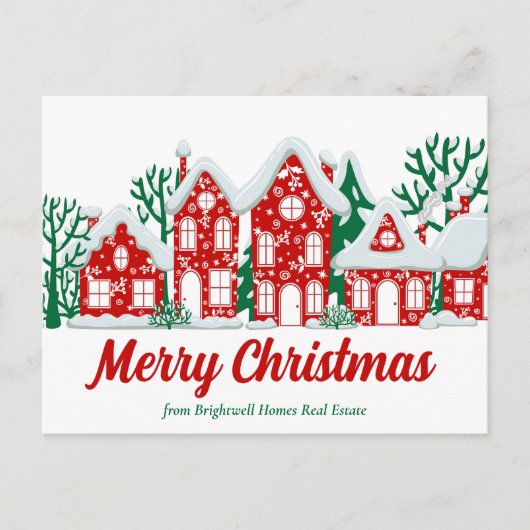 Custom Real Estate Company Merry Christmas Houses Feestdagenkaart (Voorkant)