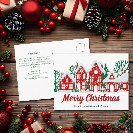 Custom Real Estate Company Merry Christmas Houses Feestdagenkaart