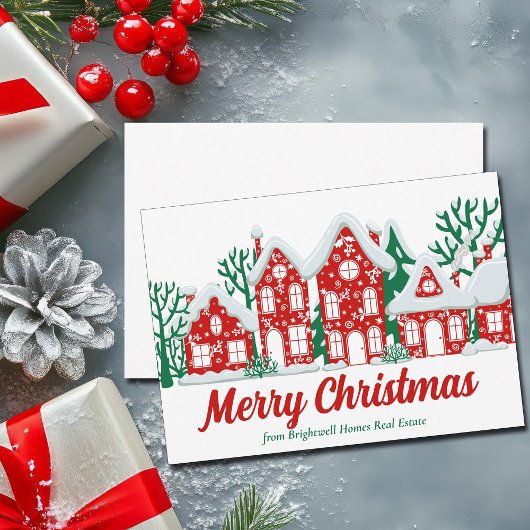 Custom Real Estate Company Merry Christmas Houses Feestdagenkaart
