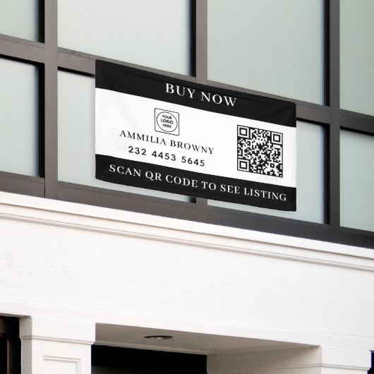 Custom Real Estate QR | For Sale Black White  Spandoek (Buitenkant Gebouw)