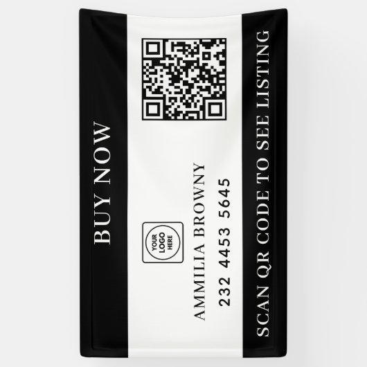 Custom Real Estate QR | For Sale Black White  Spandoek (Verticaal)