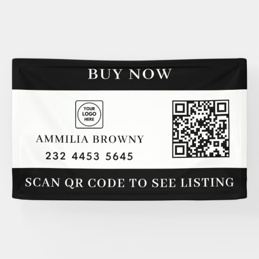 Custom Real Estate QR | For Sale Black White  Spandoek (Horizontaal)