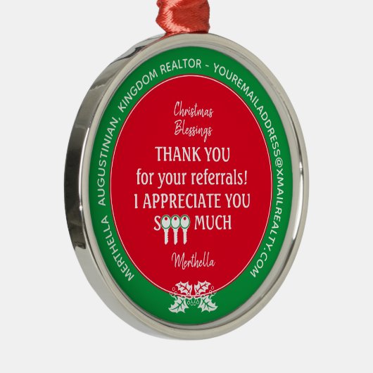 Custom Realtor Client Bedankt voor Kerstmis Metalen Ornament (Rechts)