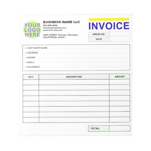 Custom Receipt Books | Logo, Sales Order Form Notitieblok (Voorkant)