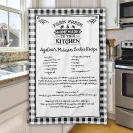 Custom Recept Zwart Wit Boerderij Buffalo Plaid Theedoek