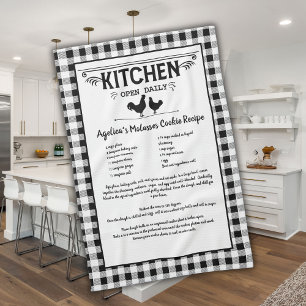 Custom Recept Zwart Wit Boerderij Buffalo Plaid Theedoek
