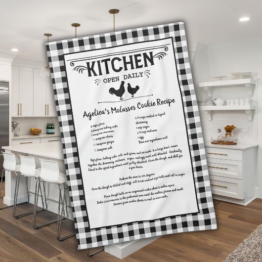 Custom Recept Zwart Wit Boerderij Buffalo Plaid Theedoek