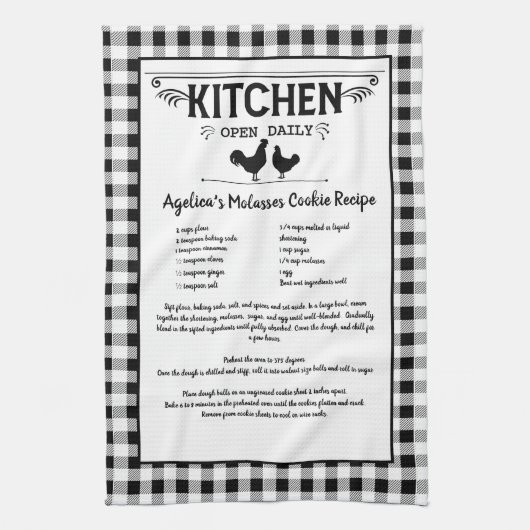 Custom Recept Zwart Wit Boerderij Buffalo Plaid Theedoek (Verticaal)