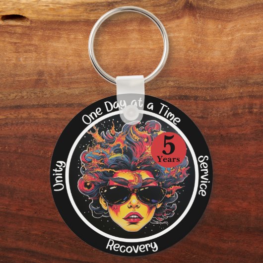 Custom Recovery Milestone Gift voor haar - Pop Art Sleutelhanger (Voorkant)
