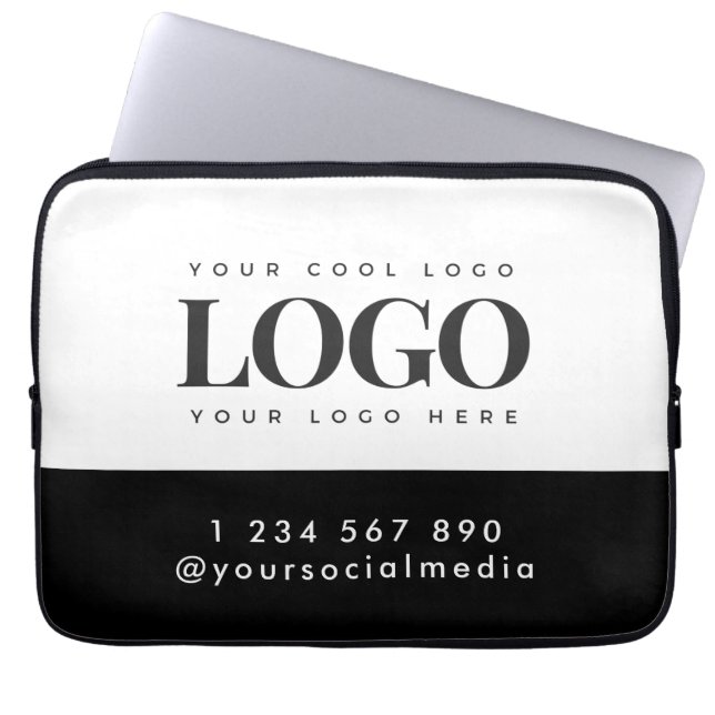 Custom Rectangle Logo & Text Business Company Laptop Sleeve (Voorkant)